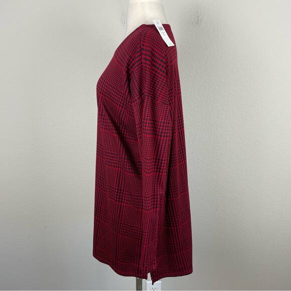 J Jill Red Black Plaid Knit Simply Supima Crew Neck NWT Tunic Medium - Picture 4 of 7